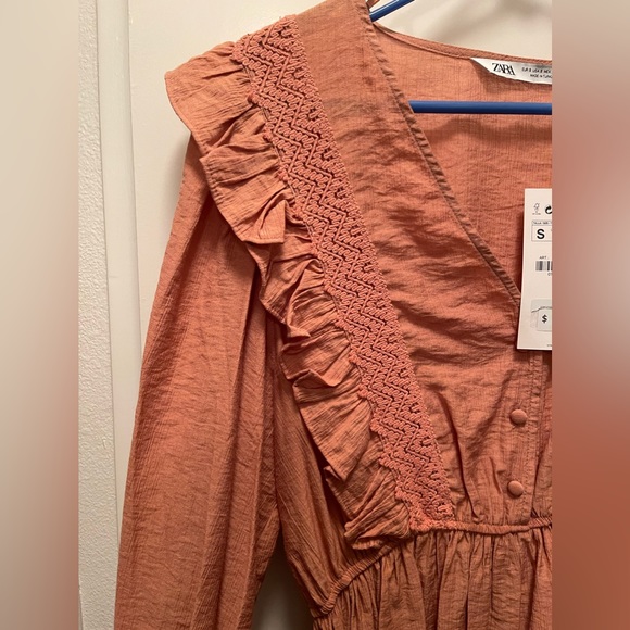 NWT Zara Marsala Lace Guipure Mini Dress in Rust Pink sz S - Picture 5 of 5